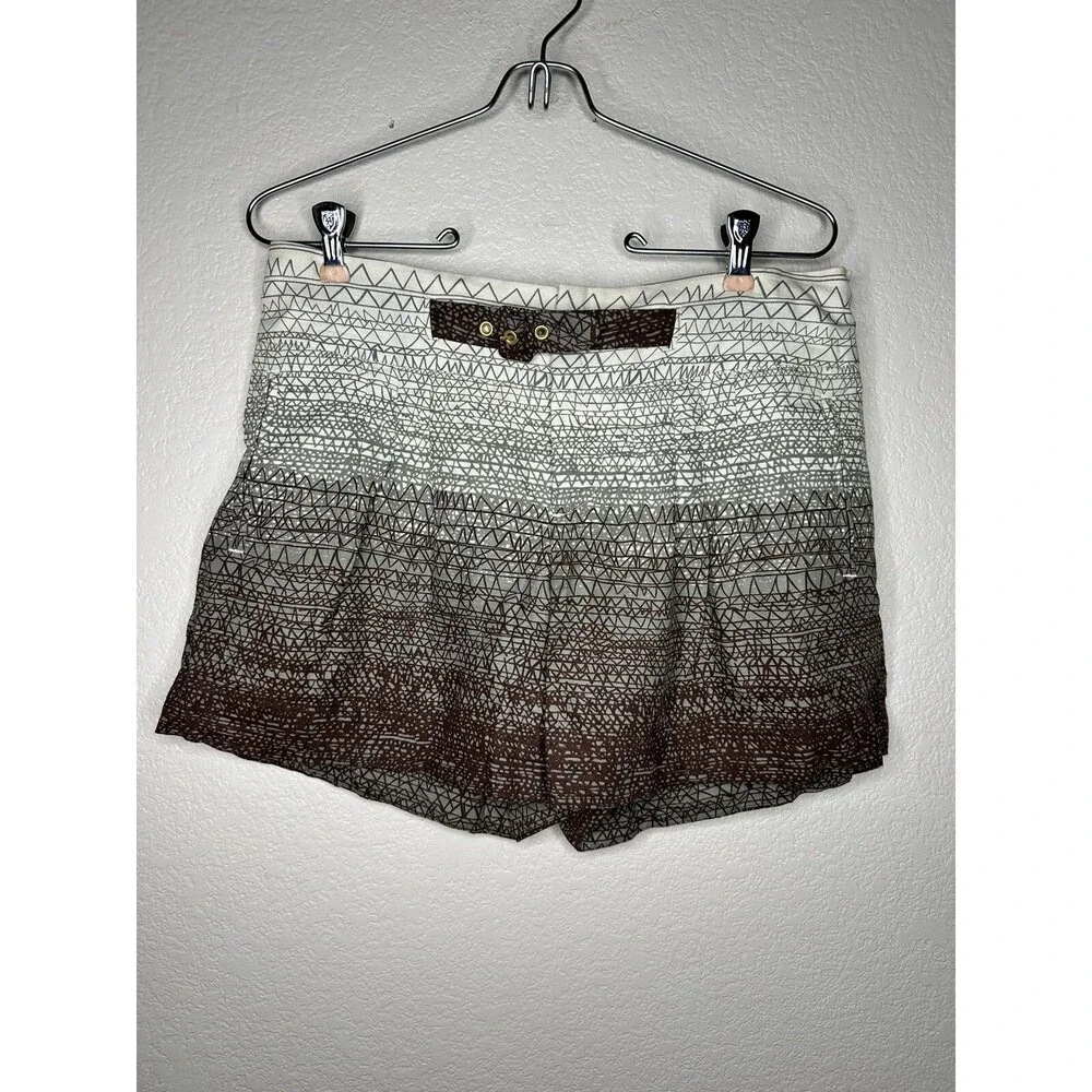 Anthropologie Coquille Ombré Scribble Short sz 4 Beige Brown Pleated Linen Blend - Picture 4 of 11